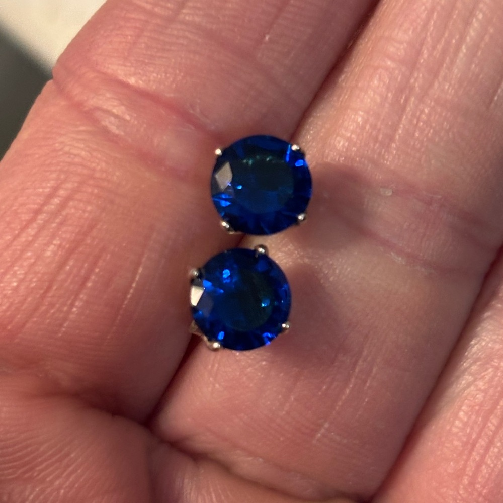 925 Sterling Silver Blue Rhinestone Stud Earrings